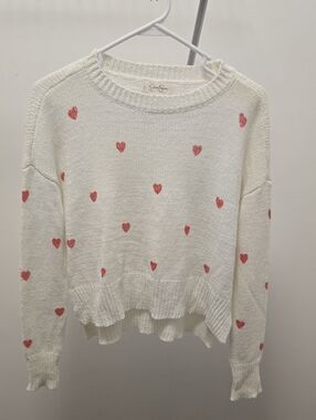Jessica Simpson Cream Sweater with Pink Heart Print